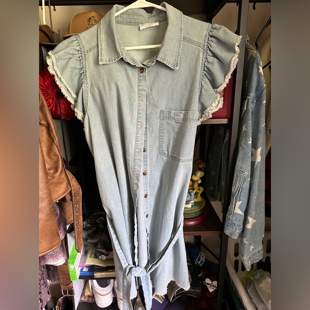 Denim belted dress